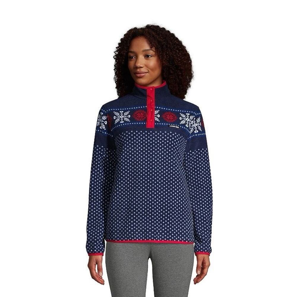 Lands End Heritage Fair Isle Quarter Snap Fleece Pullover